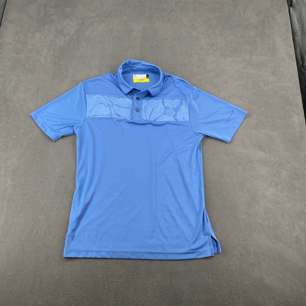 Nicklaus Eco Choice Mens‎ Blue Floral Chest Panel Golf Polo Shirt Small TA252